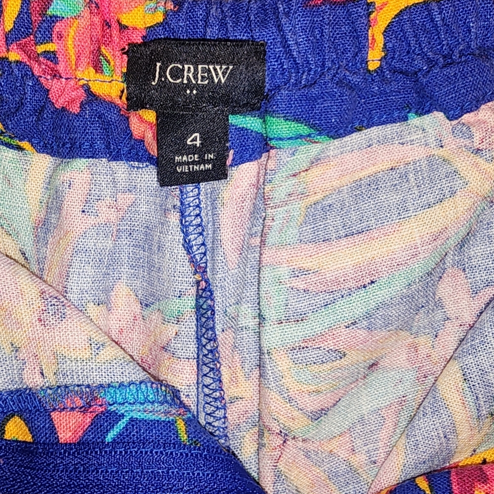 J. CREW Linen Blend Tropical Floral Shorts in Navy Multicolor W Pockets Sz 4 EUC - Picture 6 of 8
